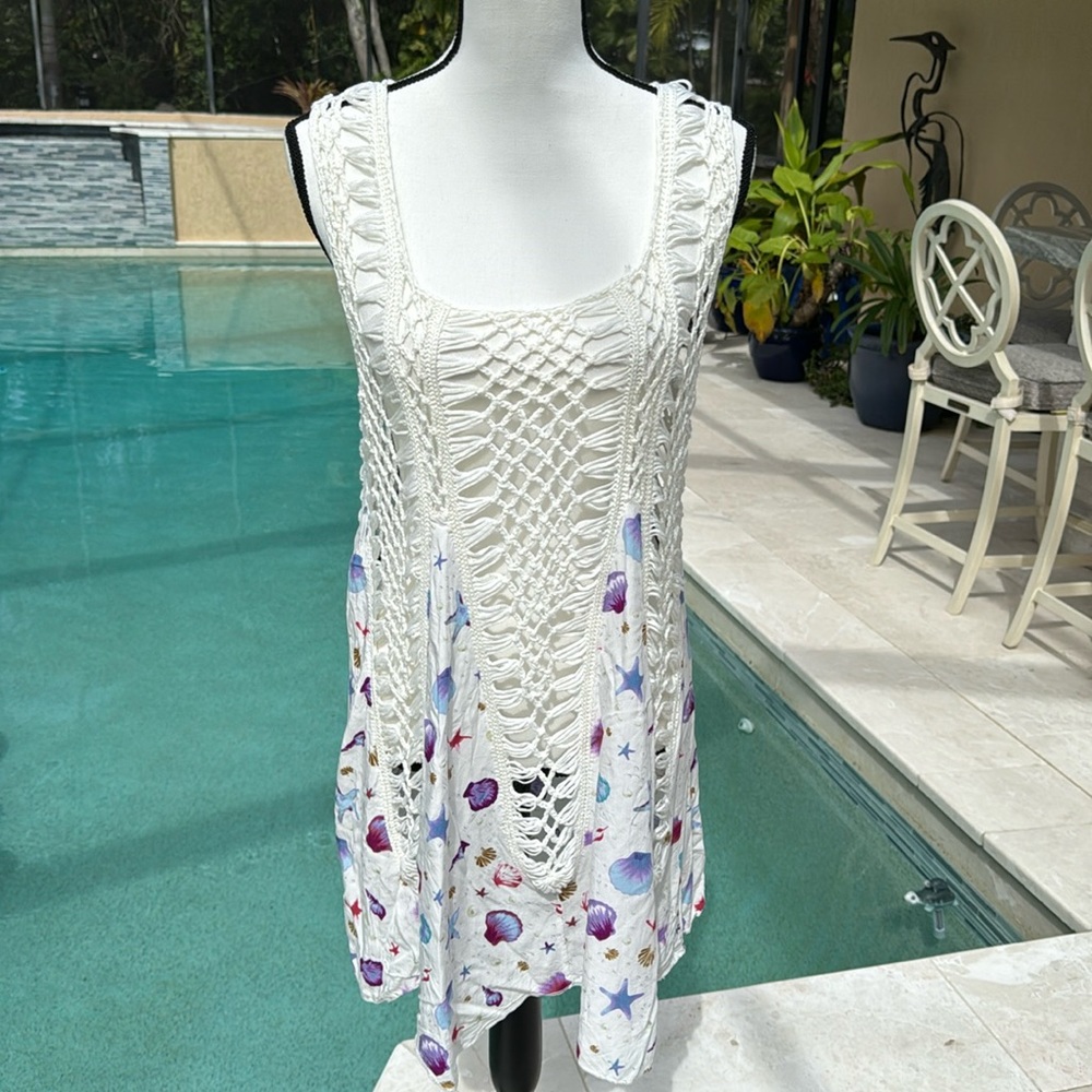 Vanessa Moda Swim Coverup Seashell Print Crochet